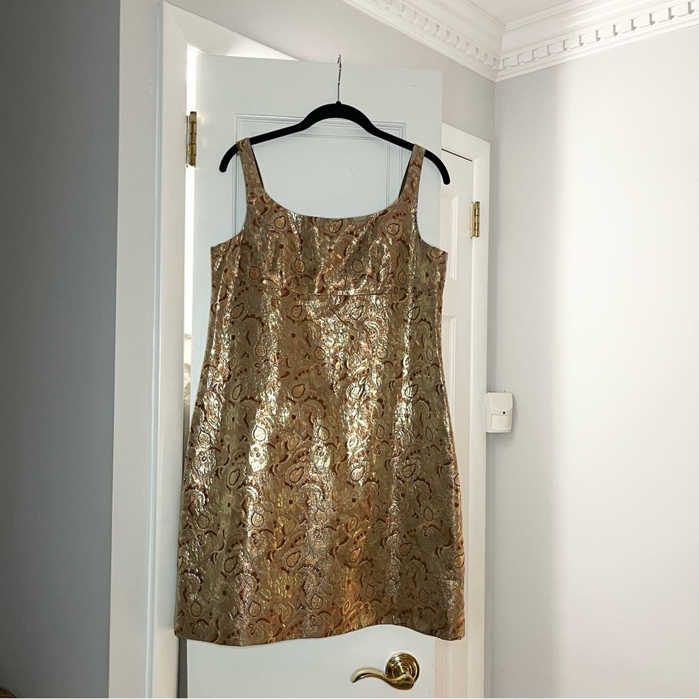 💛 J Crew Collection Gold Silk Sequin A-line Cocktail Dress